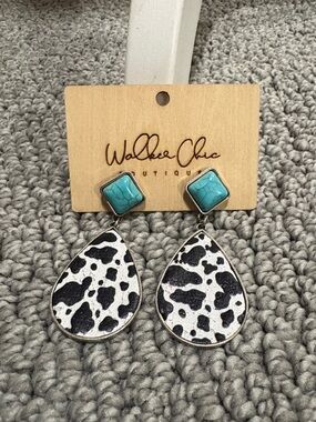Teal cow print earrings